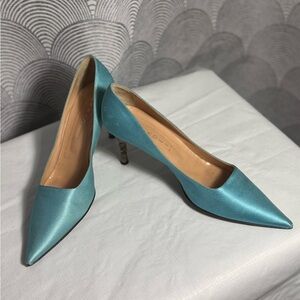 Casadei Elegant Satin Pointed-Toe Pumps in Teal